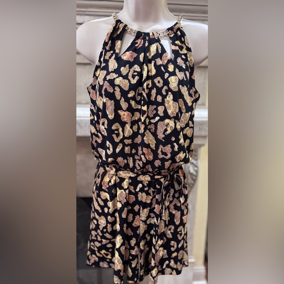 Thalia Sodi Black & Gold Leopard Print Halter Romper Size XS - Picture 1 of 15